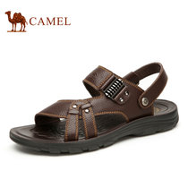 Camel骆驼男鞋凉鞋牛皮沙滩鞋子男士休闲透气夏季真皮露趾凉鞋男 A622266422(棕色 44)