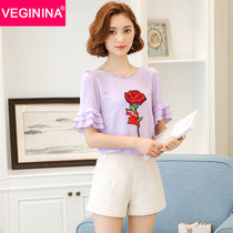 VEGININA 韩版显瘦气质宽松雪纺衫 9803(紫罗兰 XXL)