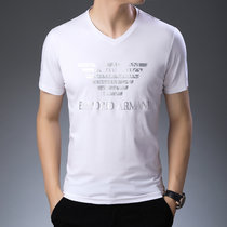 LIDEN AMANI 阿玛尼男士短袖T恤衫棉质V领中青年商务休闲时尚上衣体恤(白色 170/L)