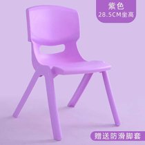 加厚儿童靠背椅子塑料家用小板凳幼儿园学习宝宝椅儿童塑料防滑凳(大号紫色+坐高28.5cm+脚套 默认)