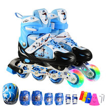 乐士169溜冰鞋儿童全套装 旱冰鞋儿童轮滑鞋轮滑护具套装 可调伸缩滑冰鞋男女直排轮(蓝色 L码（40-43）)