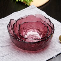玻璃锤纹彩色沙拉碗家用茶洗客厅水果盘干果盘创意加厚套件(深紫 不描金中号)