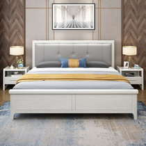 吉木多 实木床1.8米双人床现代简约欧美式床主卧1.5m单人高箱储物软包床(1.8*2米象牙白 床+床垫+床头柜*2)