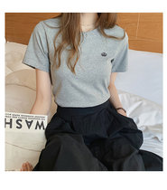 短袖t恤女2022夏季新款修身显瘦半袖圆领纯棉紧身上衣打底衫(浅灰色 M)