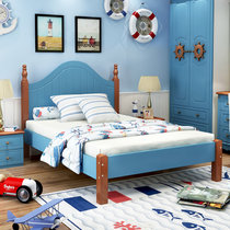 宜捷家居 儿童床实木床单人床青少年单层床地中海卧室家具(排骨床(蓝色) 1.5*2.0M)