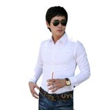 uyuk 春装英伦韩版修身纯色男士长袖衬衫 59310(白色 XL)