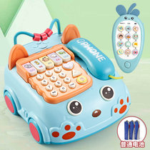 婴幼儿童电话机玩具仿真座机宝宝双语手机6个月男女孩***0-1岁(电话蓝+手机颜色随机 电池版)