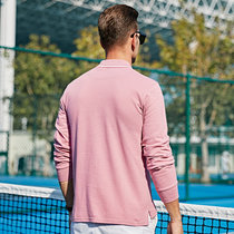 【纯棉】休闲翻领胸标T恤长袖男式POLO衫(粉红色 175)