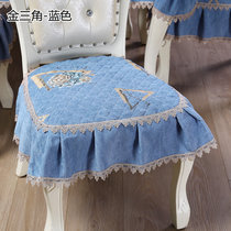 欧式加大餐椅垫椅套防滑餐桌布艺蕾丝四季通用垫中式凳子椅子坐垫(深蓝色)