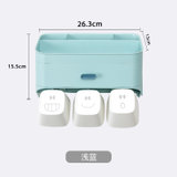 日本AKAW爱家屋免打孔卫生间牙刷置物架收纳盒漱口杯壁挂式牙膏架(浅蓝)
