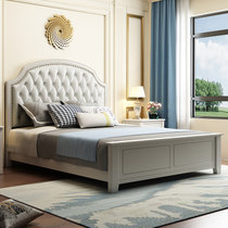 恒兴达 小美式实木床 1.8米主卧欧式双人床现代简约白色软靠1.5m卧室婚床(1.8*2米象牙白 床+床头柜*1)