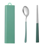 便携304不锈钢叉勺筷子餐具套装 单人装旅行出差三件套学生餐具(绿色 2件套)