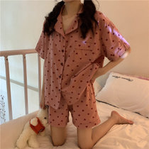 SUNTEK新款ins韩国卡通小熊睡衣夏季网红可爱短袖短裤可外穿家居服套装(FM-爱心-双短)