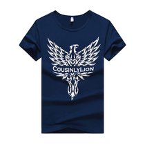 FGN/富贵鸟 男装圆领短袖T恤男士青年动物印花t恤衫 17030FGT29(深蓝色 3XL)