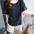 Mistletoe夏季短袖t恤女纯色圆领套头宽松女装(黑色 XXL)