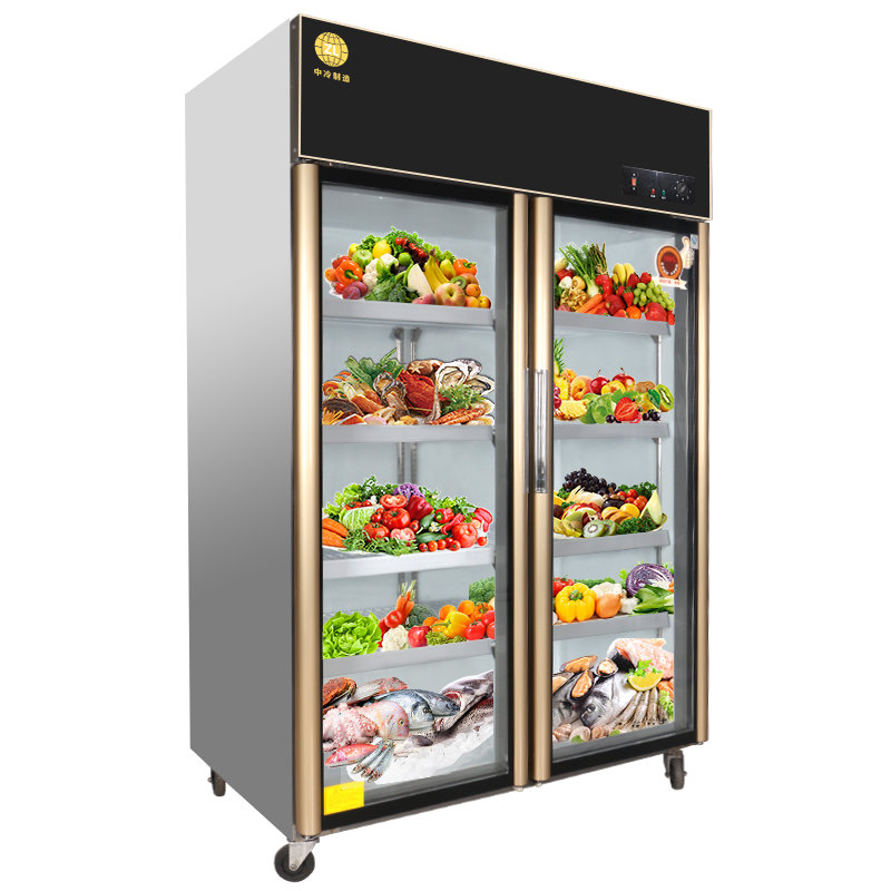 中冷zl商用厨房冰箱展示柜冷藏保鲜柜双门三门立式玻璃门酒店冰柜水果