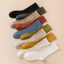初愫5双装直堆长袜子女中筒棉祙长筒防臭秋冬季不起球袜子(灰色 均码)