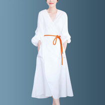 清新时尚慵懒风连衣裙2021春夏新款休闲气质女神范文艺白裙子中长(白色 XL)