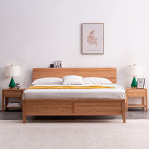 恒兴达 白橡木床全实木双人床简约北欧卧室家具 大板直拼 纯实木 无贴皮(1.8*2米原木色 床+床头柜*1)
