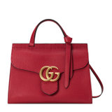 Gucci古驰GGMARMONT系列女士红色牛皮金色双G互扣手提包红色 时尚百搭