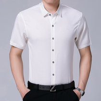 夏季中年男士蚕丝棉短袖商务衬衫大码休闲衬衣简约纯色超薄潮上装ZY1832(白色 185)