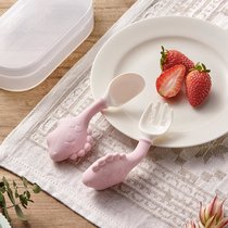 宝宝勺子学吃训练婴儿短柄勺PPSU儿童餐具宝宝叉勺套装7xy(剑龙-卡洛粉（2.0弯勺）)