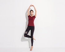 上衣女短袖夏季宽松瑜伽T恤训练跑步衣服运动套装专业健身服(酒红色 XL)