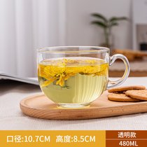 玻璃牛奶杯早餐杯水杯家用耐高温玻璃杯带盖茶色大容量水杯带勺(牛奶杯-透明系列1只)