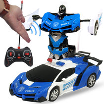 遥控变形车充电遥控车感应变身金刚机器人电动遥控汽车儿童玩具车(蓝白色 电池版)