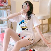 SUNTEK睡衣女新款夏季薄款短袖短裤套装韩版可爱卡通大码宽松家居服(银色 #XB-7020)