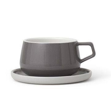 丹麦VIVA Ella系列陶瓷咖啡茶杯带碟茶杯茶具套装250ml 真快乐厨空间(木质灰)