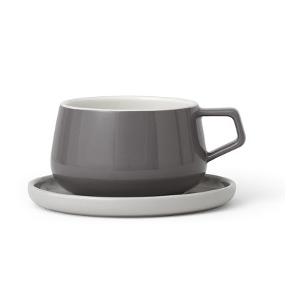 丹麦VIVA Ella系列陶瓷咖啡茶杯带碟茶杯茶具套装250ml 真快乐厨空间(木质灰)