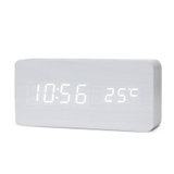 多姆（DOM）闹钟 智能电子声控钟 时尚创意木头客厅床头座钟 USB充电(白色)