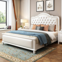 吉木多 小美式实木床 1.8米1.5米主卧欧式双人床现代简约白色软靠卧室婚床(1.8*2米象牙白 床+床头柜*1)