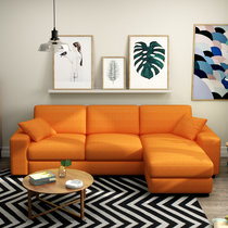 美天乐 日式简约可拆洗布艺沙发组合 北欧小户型单双三人位转角沙发(橙色绒布 （双人位+脚踏）)