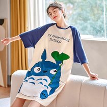 SUNTEK睡裙女夏季韩版卡通学生家居服甜美可爱短袖口袋孕妇夏天睡衣(睡裙W1814龙猫)