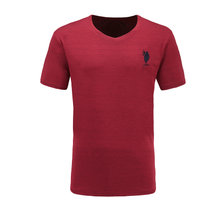 U.S.POLO.ASSN男士跑步V领运动短袖休闲T恤 T342038(红色 L)