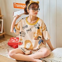 SUNTEK睡衣女夏季年新款韩版学生短袖短裤可出门薄款家居服两件套(L-3303)