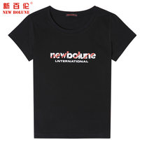 NEW BOLUNE/新百伦夏季女款透气短袖T恤舒适速干印花圆领T恤(黑色 XXL)