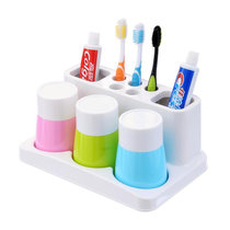 乾越 创意三口之家洗漱套装 家居用品牙刷架漱口杯 刷牙杯 环保塑料牙缸 牙膏架 套装