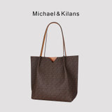 MICHAEL&KILANS 品牌包包女包新款老花单肩包复古大容量托特包慵懒风手提斜挎包 B2210788(咖啡色)