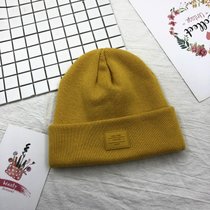 SUNTEK毛线帽子女冬韩版潮甜美可爱字母标保暖针织帽时尚百搭学生套头帽(M（56-58cm） 黄色)