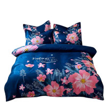 黛格单双人床上用品 1.5m 1.8m 2.0m床可爱卡通花卉大版植物羊绒加厚磨毛四件套件芦荟棉 被套 床单 枕套(J品格-驼色 默认)