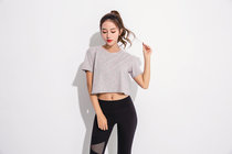 运动T恤女夏季薄款宽松透气跑步健身速干短袖休闲上衣瑜伽服(麻灰色 XL)