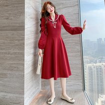 MISS LISA法式复古红色针织大摆长裙子女装御姐温柔风连衣裙C357(红色 S)