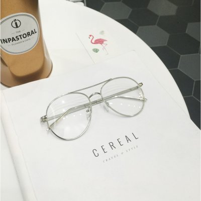 【易烊千玺红秀同款平光镜细边大框金属蛤蟆镜