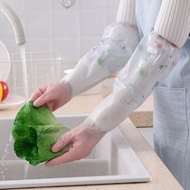 厨房家务手套加绒保暖胶皮防水洗碗手套家用冬季加厚耐用型手套（加长款松紧口）(束口单层蓝 L)