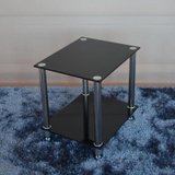 派璀克PATRICK黑色钢化玻璃打印机桌角几边几方几休闲桌移动滚轮P5-002