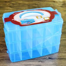 特大号三层透明手提塑料收纳箱饰品玩具储物配件化妆品车模盒子(蓝色 特大号三层)