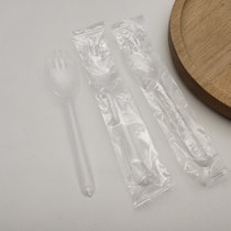 一次性叉勺独立包装塑料叉勺甜品蛋糕叉子加厚水果捞外卖米饭勺子(透明 默认版本)